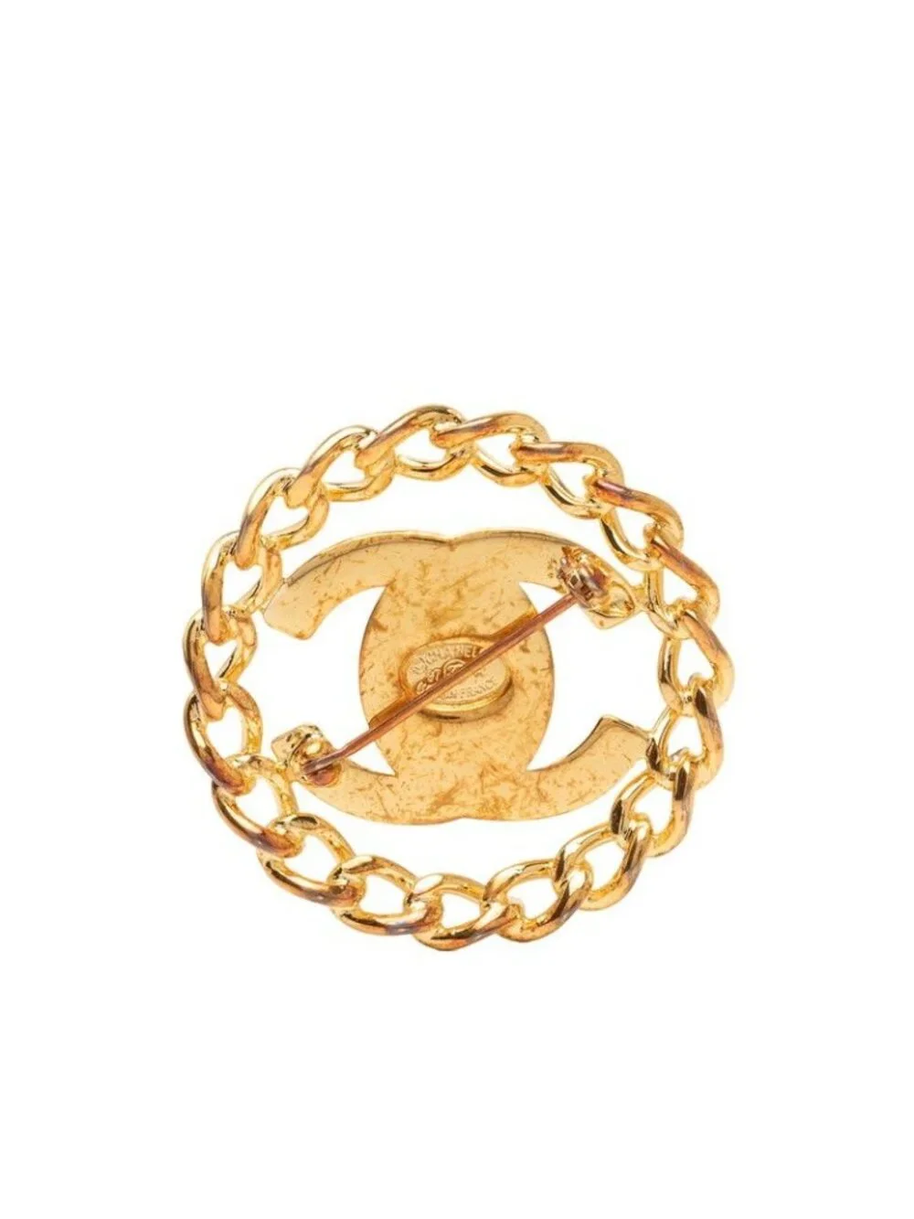 Chanel CC Logo Turnlock Chain Motif Vintage Brooch Gold Plated